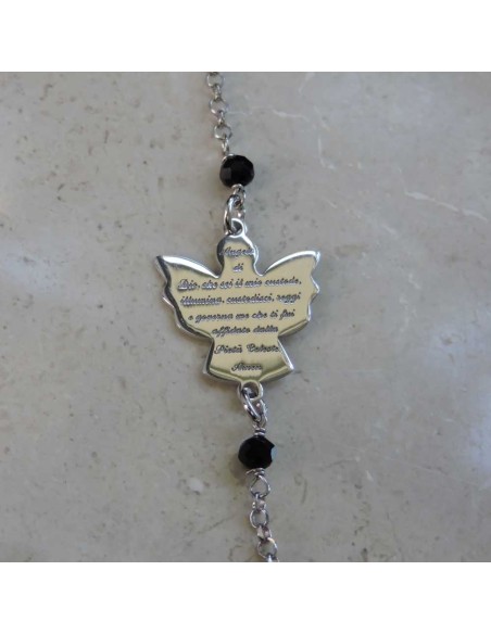 925 Sterling Silver Angel of God Rosary Necklace with Black Zircons 