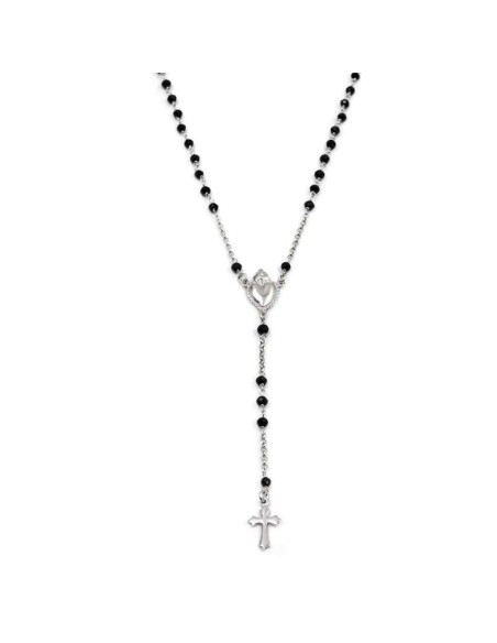 Collana Rosario con Sacro Cuore in Argento 925 e Zirconi Neri 