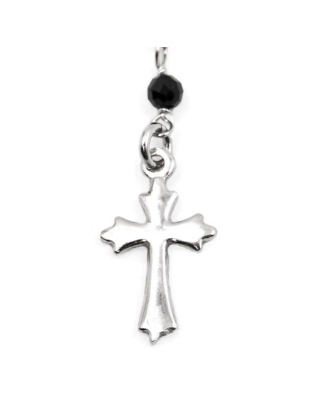 925 Sterling Silver Holy Heart Rosary Necklace with Black Zircons by Damiano Argenti