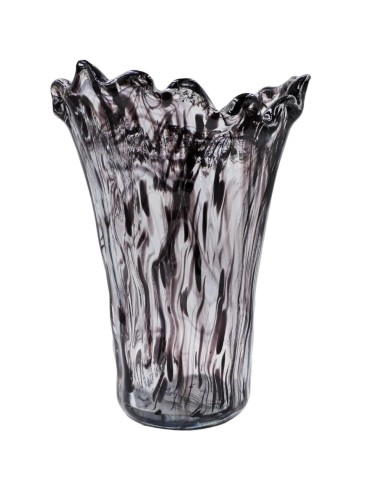 Murano Glas Vase Transparent mit Schwarzer Streugut Milord