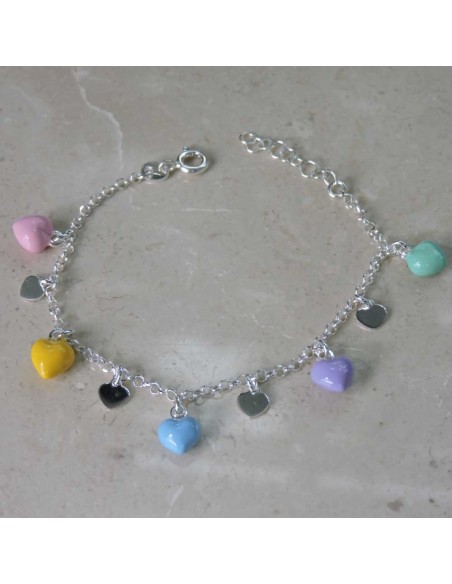 Enamelled Sterling Silver Hearts Bracelet 