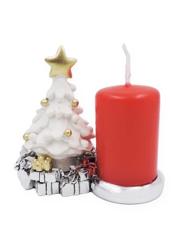 Portacandela Albero di Natale in Resina Bianca e Argentata 