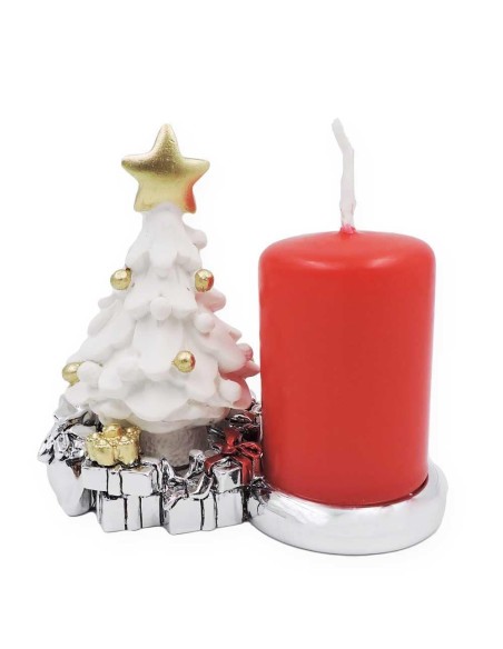 Candle Holder with White Christmas Tree in Silver Resin