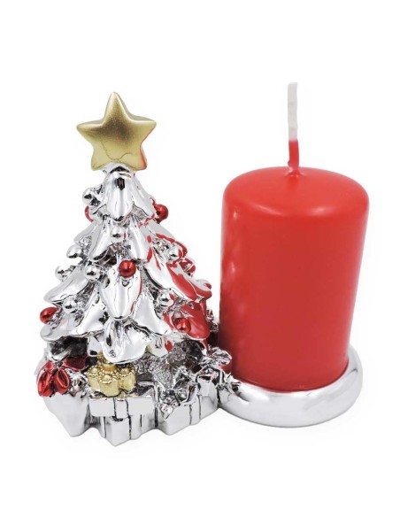 Portacandela Albero di Natale in Resina Argentata 