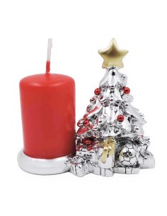 Portacandela Albero di Natale in Resina Argentata  2