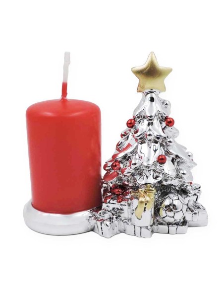 Silver Resin Candle Holder with Christmas Tree 