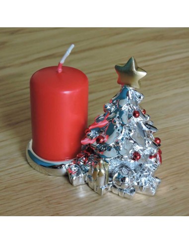 Portacandela Albero di Natale in Resina Argentata 