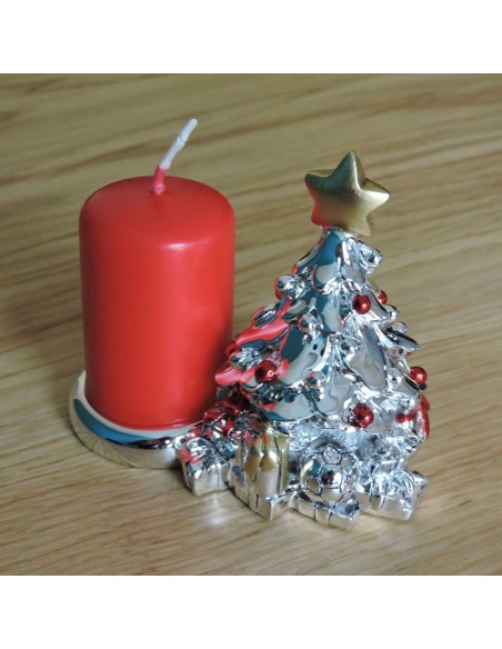 Silver Resin Candle Holder with Christmas Tree 