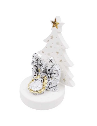 White Resin Nativity Scene with Christmas Tree 