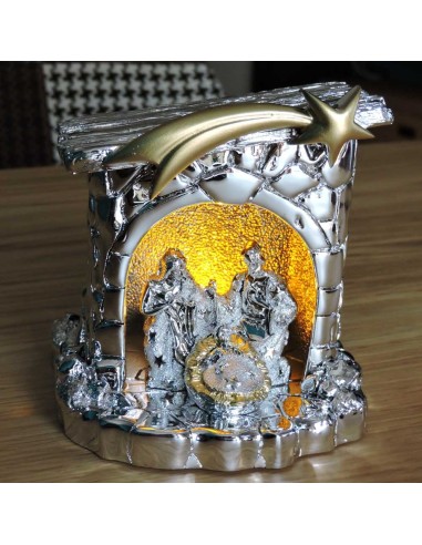 Krippe aus Silbernem Harz mit LED-Licht