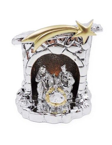 Nativity Scene Silver Plated Resin with LED Light