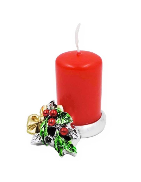 Candle Holder with Mistletoe in Enamelled Silver Resin