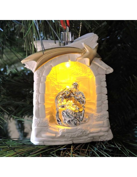 Presepe Casetta Decorazione Albero di Natale con Luce LED