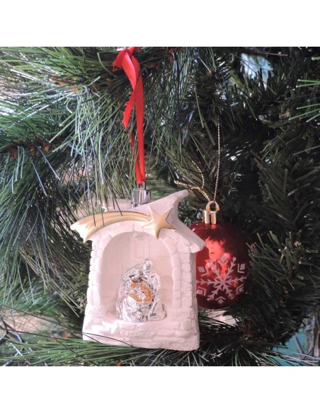 Presepe Casetta Decorazione Albero di Natale con Luce LED
