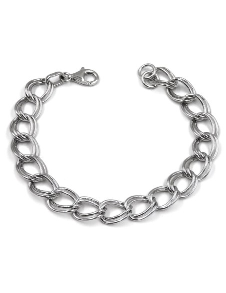 Sterling Silver Two Rings Gourmette Bracelet 