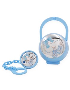 Set Pinza Ciucciotto con Box Azzurro Decoro Fiocco con...