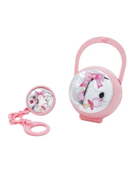 Pacifier Clip Set with Pink Box Bow Decoration 
