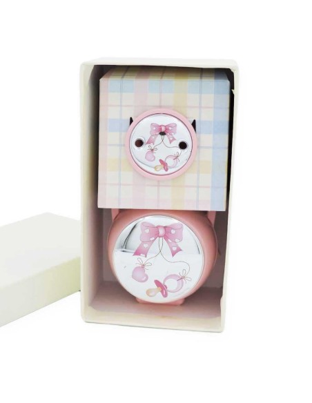 Pacifier Clip Set with Pink Box Bow Decoration 