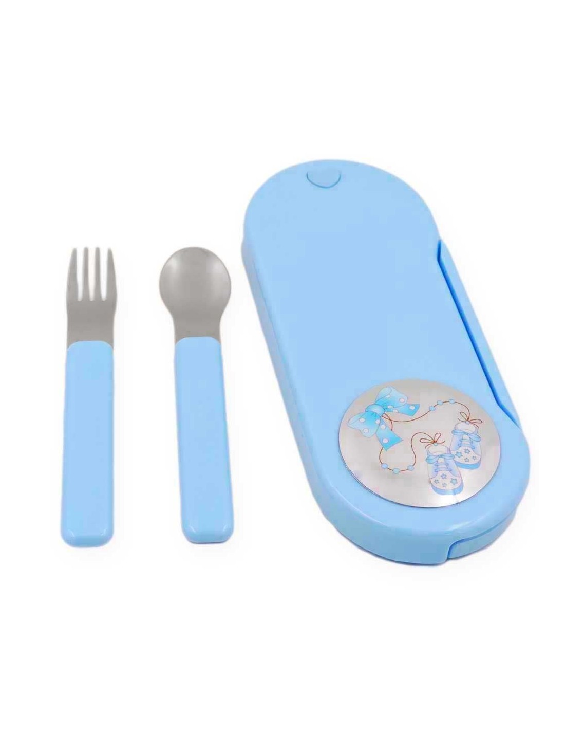 Set Posate Bambini con Custodia Azzurra Fiocco con Scarpine