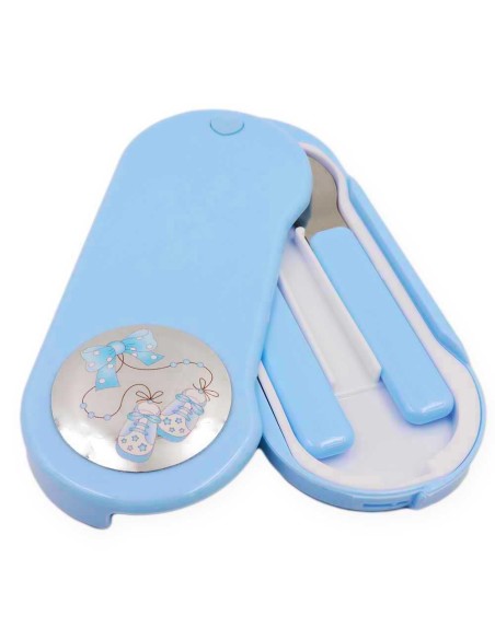 Set Posate per Bambini con Custodia Azzurra Fiocco con Scarpine