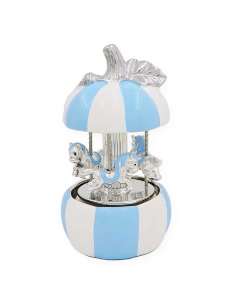 Giostra con Cavalli in Ceramica Bianca e Azzurra con Carillon 