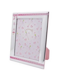Cornice Nascita Foto cm 13 x 18 Decoro Fiocco Rosa e...