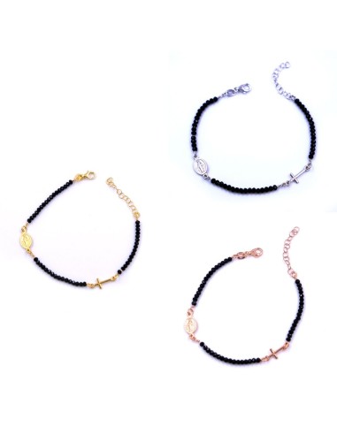 Bracciale Rosario in Argento 925 con Pietre Nere 