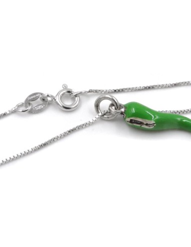 Sterling Silver Necklace with Green Enamelled...