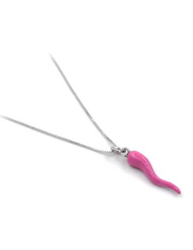 Sterling Silver Necklace with Pink Enamelled...