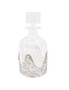 Kristall-Likörflasche mit Blumenmotiv auf silbernem Boden
