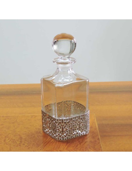 Crystal Whiskey Decanter with Solid Silver Baroque Base