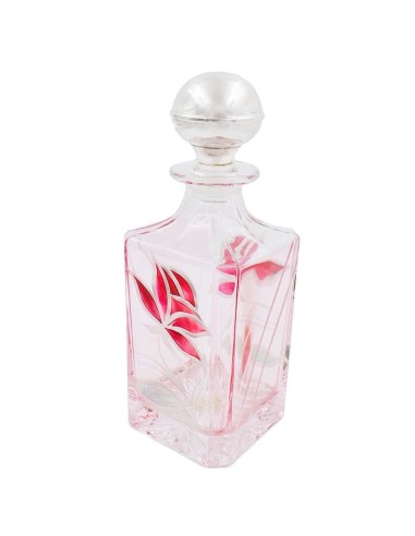 Colored Hand Cut Crystal Bottle with Rose...