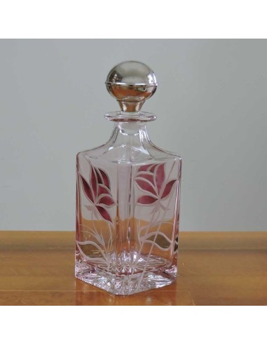 Colored Hand Cut Crystal Bottle with Rose...