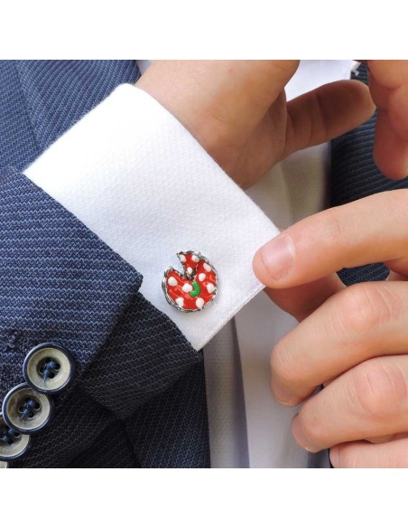 Pizza Cufflinks Hand Enamelled Sterling Silver 