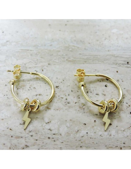 Lightning Bolt Hoop Earrings Gold Plated Sterling Silver