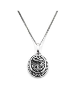 Collana Grumetta in Argento 925 con Ciondolo Ovale Ancora