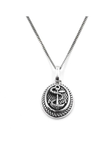 Herrenhalskette aus 925er Sterlingsilber mit Ovalem Ankeranhänger