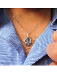 Men's Sterling Silver Curb Necklace with Oval Anchor Pendant 2