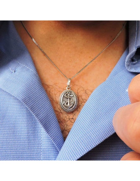 Collana Grumetta in Argento 925 con Ciondolo Ovale Ancora