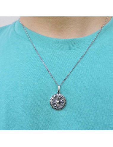 Men's Sterling Silver Curb Necklace with Round...