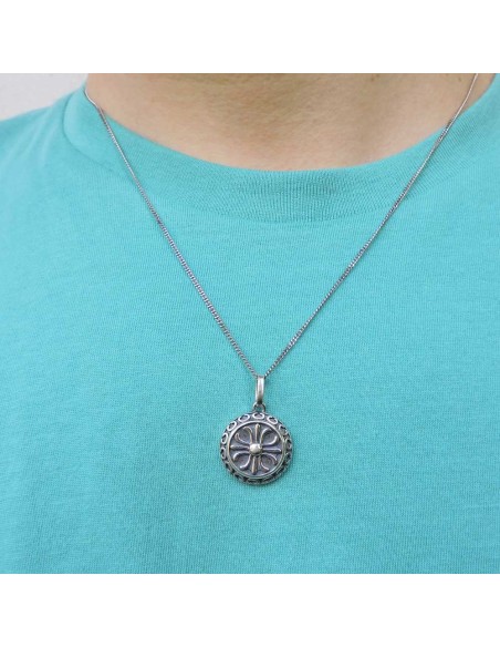 Collana Grumetta in Argento 925 con Ciondolo Tondo Croce