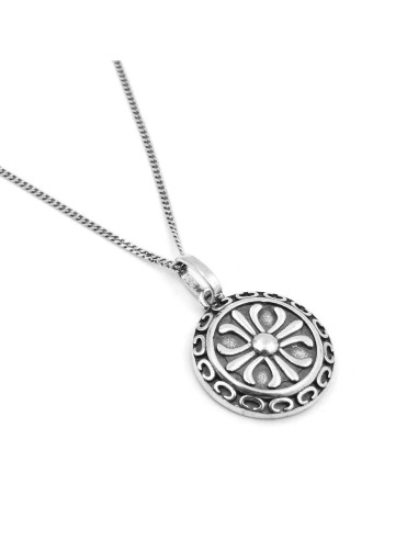 Men's Sterling Silver Curb Necklace with Round...