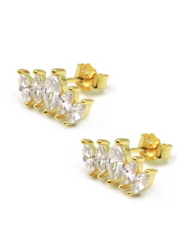 Orecchini in Argento 925 Placcato Oro e 5 Zirconi Bianchi
