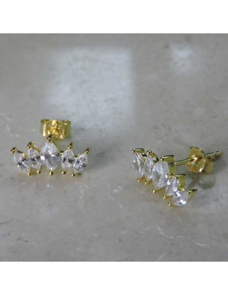 Earrings in Gold Plated 925 Sterling Silver and 5 White Zircons