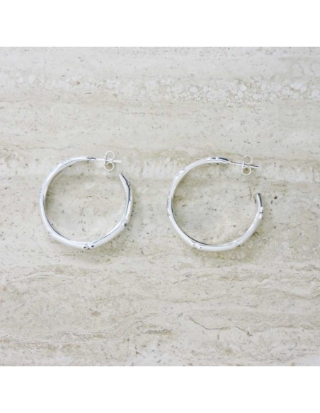 925 Sterling Silver Bamboo Hoop Earrings 