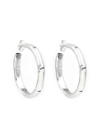 925 Sterling Silver Bamboo Hoop Earrings 