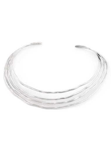 925 Sterling Silver Wavy Lines Rigid Necklace