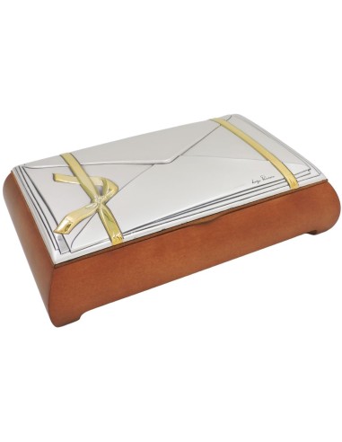Scatola Portagioie in Legno e Argento 925 Lettera con Nastro Oro