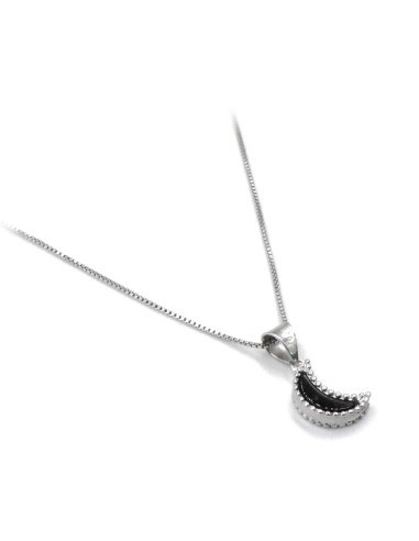 Sterling Silver Half Moon Necklace with Black Onyx  