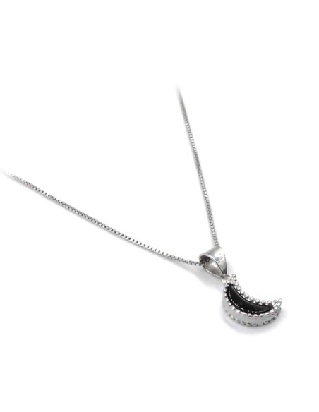 Collana con Ciondolo Mezza Luna in Argento 925 e Pietra Onice